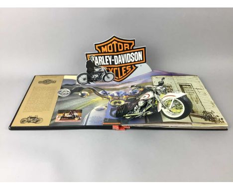 HARLEY DAVIDSON POP UP BOOK,along with a British Rail brochure print, framed, a set of Historic Cars coins, a Ballantines whi