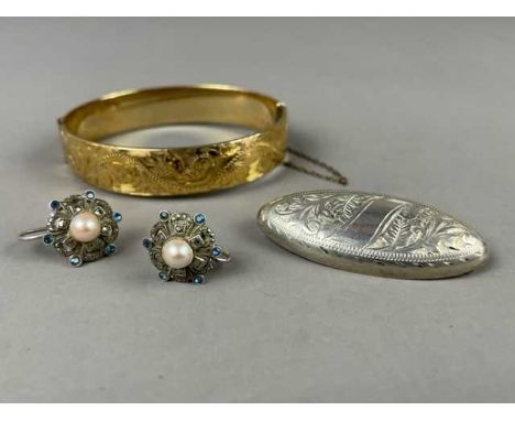 VICTORIAN UNMARKED BANGLE,along with a gold plated bangle, other bangles and brooches