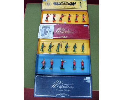 Three Boxed Sets of W. Britain Model Figures, #00128 King's Royal Rifle Corps, #00157 Band of the Life Guards, #8800 Coldstre