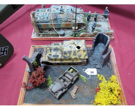 Two Highly Detailed and Very Well Built Second World War Dioramas, one depicting a Panzer tank at rest having running repairs