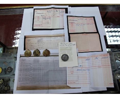 George V WWI War Medal, to 120028 Private J.W. Craig Machine Gun Corps (suspender remounted) with facsimile paperwork.  Three