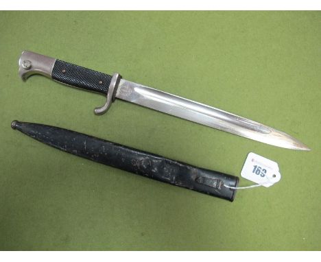 Third Reich Full Dress Parade Bayonet, by F.W.Holler, Solingham in good condition, the black metal scabbard, badly damaged, p