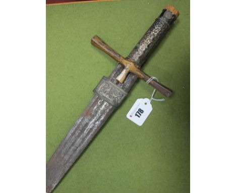 Mid XIX Century North African/ Arab Dervish Sword, poor condition, 34 inch blade with remnants of scabbard fittings. 