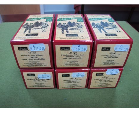 Six Boxed W. Britain Redcoats and Bluecoats Model Figures, (54mm Classic Metal Soldiers), The French and Indian War, #47000 B
