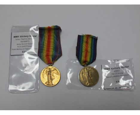 George V - Two WWI Victory Medals, to: 43453 Private J.T. Young West Yorkshire Regiment and T4-059873 Driver T. Service Army 
