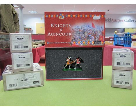 Five Window Boxed W. Britain Model Figures, Royal Armouries, #40286 Henry VIII Mounted, #40287 Charles I, #40290 James II, #4