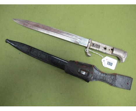Third Reich Parade Bayonet by Eickhorn, Solingen grips missing, also Third Reich scabbard with leather front. 