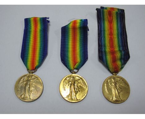 George V WWI Three Victory Medals, to: 26034 Private J. Parsons Yorkshire Light Infantry, 26580 Private A. Bailey Royal Air F
