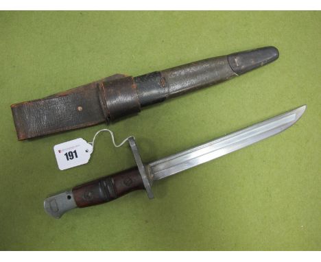 A WWI American Remington Bayonet, shortened to a 22cm blade, in shortened and adapted scabbard. 
