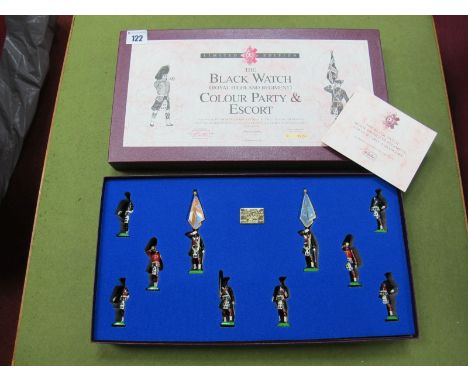 A Set of W. Britain Model Figures, No.224 of 2500 The Black Watch (Royal Highland Regiment), colour party and escort, as new 