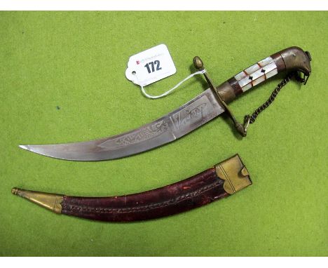 A Curved XX Century Middle Eastern of Similar Curved Dagger, with decorated grip and leather scabbard.  