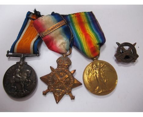 A WWI Medal Trio, made up of 1914 Mons Star, with dated bar, War Medal and Victory Medal to PTE F. Bridges, Somerset Light In