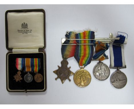 George V WWI Group of Four, consisting of Royal Naval Reserve Long Service and Good Conduct medal, 14/15 Star, War and Victor