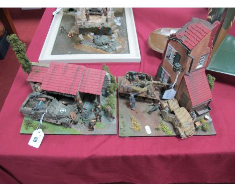 Two Highly Detailed and Very Well Built Second World War Dioramas, one with American amoured troop carrier in rural setting, 