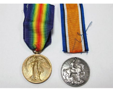 George V WWI Duo, consisting of War (suspender missing) and Victory medals, to: 22485 Private J.E. Belk Yorkshire Light Infan