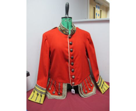 A Late Victorian Officers/ Major Red Tunic, with silver bullion and Leicester Regiment collar badge, silver buttons, missing 