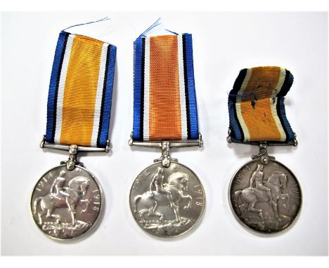 George V WWI Three War Medals, to: 23627 Private A. Pugh King's Shropshire Light Infantry, 201830 Gunner A. E. Edge Royal Art