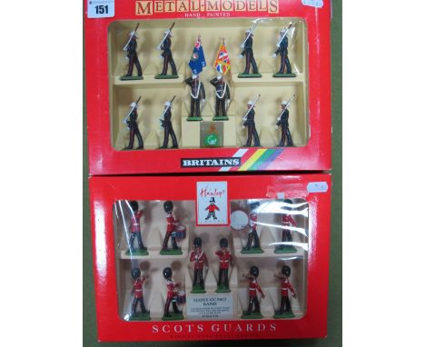 Two Window Boxed Sets of W. Britain Model Figures, #7202 Royal Marine Colour Party and Escort (ten models), Hamley's Edition 