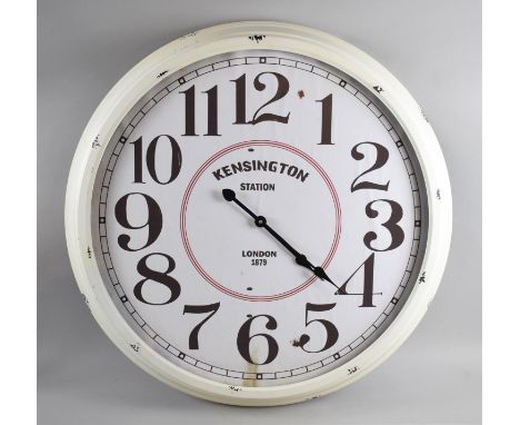 A Very Large Reproduction Metal Circular Wall Clock with Battery Movement, Inscribed for Kensington Station, 85cm Diameter 