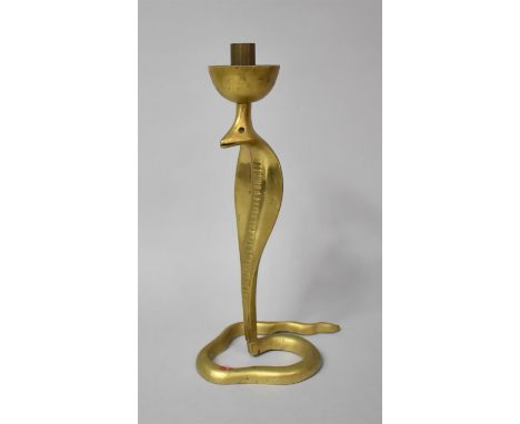 A Modern Indian Brass Candle Stick in the Form of a Cobra, 28cm high 