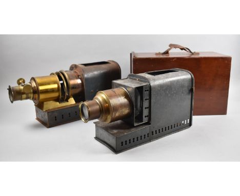 A Vintage Mahogany Cased Magic Lantern and an Uncased Example Both in Need of Attention 