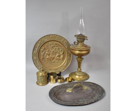 A Collection of Various Metalwares to comprise Charger, Oil Lamp, Lidded Tobacco Pot together with a 19th Century Copper and 