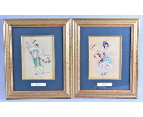 A Pair of Gilt Framed Prints, the Original Designs of The Bolshoi Nutcracker Ballet 1919, The Saxony Shepherd and Shepherdess