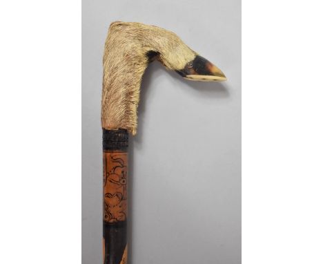 A Turkish 1940's Walking Stick with Antelope's Hoof Handle ?nscribed Devrek Hatirasi Zonguldak 1948 Abdullah Salman 