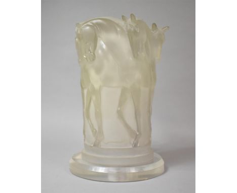 A Modern Reproduction Opaque Resin Table Lamp in the Art Deco Style, Decorated in Relief with Horses in the Round, 32cm high 