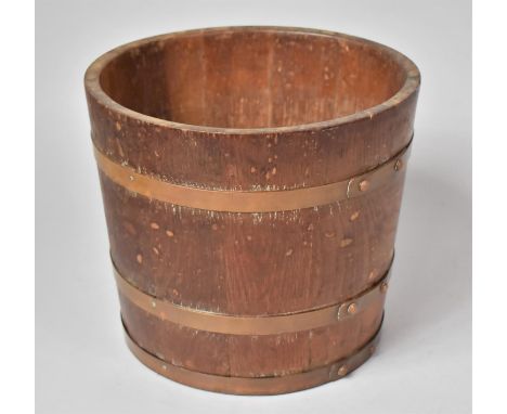 A Mid 20th Century Brass Bound Coopered Planter of Tapering Form, 26cm Diameter and 23cm high 