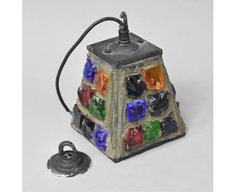 A Mid 20th Century Metal and Coloured Glass Hall Light Fitting, 20cm high 