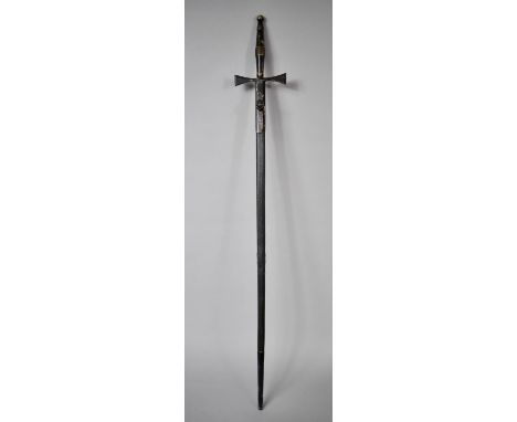 A Mid 20th Century Masonic Sword, the Etched Blade Inscribed Light and Boston with Various Masonic Symbols, Metal and Leather