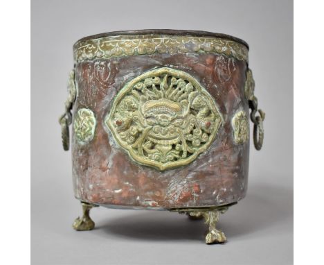 A Modern Far Eastern Copper and Brass Circular Planter on Three Claw Feet, 14.5cm Diameter and 15cm high 