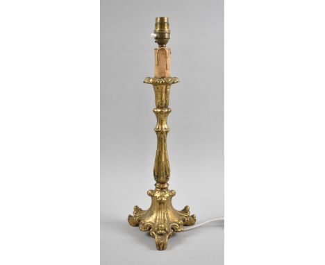 A Re-wired Gilt Table Lamp on Tripod Base, 41cm High 