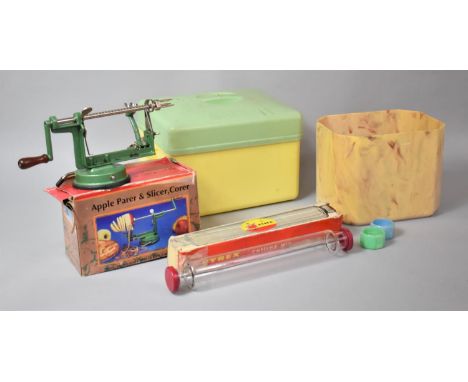 A Collection of Various Vintage Kitchenwares to comprise Bread Bin, The Working Kitchen Shaker, Mottled Storage Box, Apple Pe