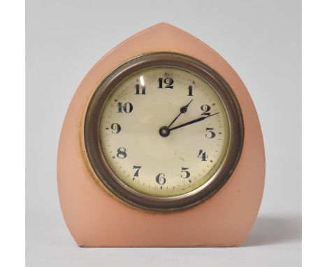 A Small Edwardian Opaque Pink Glass Lancet Clock, 9cm high, Working Order 