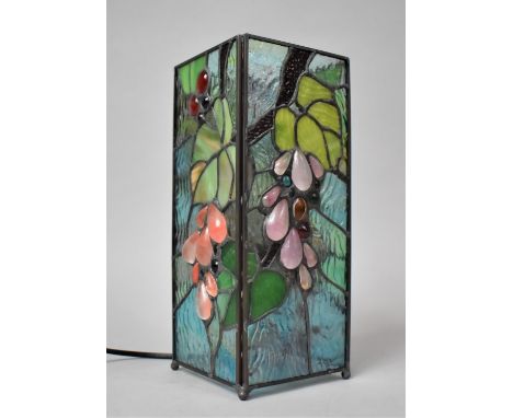 A Rectangular Tiffany Style Table Lamp Decorated with Fruit, 27cm high 