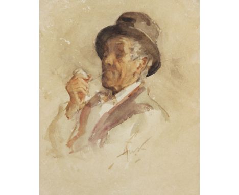 Henry Wright Kerr, R.S.A. R.S.W. (Scottish, 1857-1936), A man relaxing with a pipe,  Watercolour on paper,  Monogrammed 'HWK'