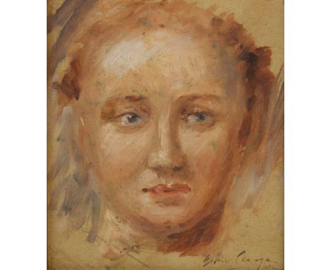 Follower of Edward Seago RBA, ARWS, RWS (1910-1974), Study for a female portrait, Oil on board, Indistinctly signed lower rig
