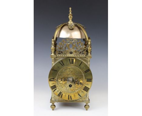 A 17th century style brass lantern clock, late 19th century, signed 'Jeffrey Bailey at ye Turn Style in Holburn', the 13cm sa