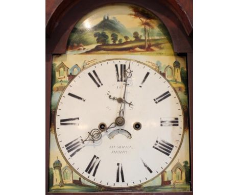 A 19th century mahogany eight day longcase clock by 'Hummel, Derby', the 33cm painted break arch dial with subsidiary second 