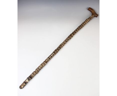 A 19th century vertebrae walking stick, with wooden handle, 90cm long 