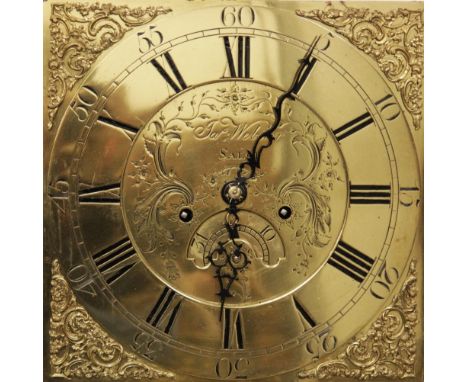 A George III oak and mahogany cross banded longcase clock by 'J A Webster, Salop', the 30cm square brass dial, centred with t