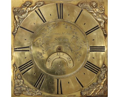 A George III oak cased thirty hour longcase clock, signed 'Evans &amp; Son, Salop', the 28cm square brass dial, lacking hands