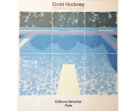 A David Hockney exhibition poster for 'Piscines de Papier' held at Edition Herscher, Paris, in 1980, the design featuring 'Pi