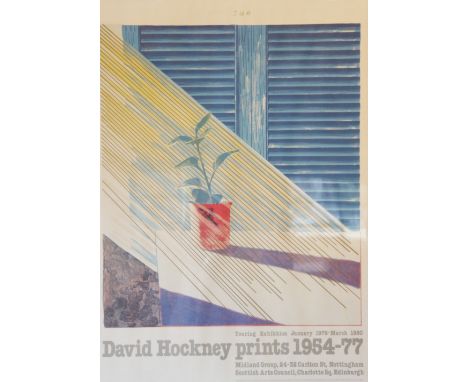 A David Hockney exhibition poster for the 'David Hockney prints 1954-77' touring exhibition held from January 1979 to March 1