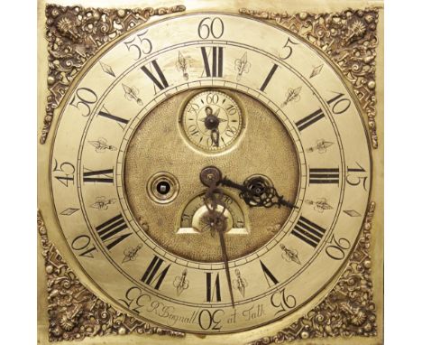 A George III oak and mahogany cross banded eight day longcase clock, signed 'R Bagnall at Talk', the 30cm brass dial with sub