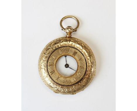 An early 20th century continental half-hunter fob watch, the circular white enamel dial with Roman numerals, set to a yellow 
