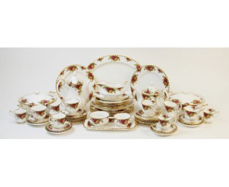 A Royal Albert part service in the 'Old Country Roses' pattern, comprising; seven dinner plates, six desert plates, fourteen 