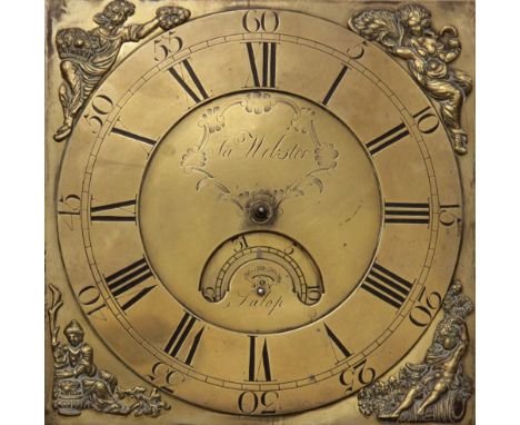 A mid 18th century oak cased thirty hour longcase clock, signed 'T A Webster, Salop', the 29cm square brass dial with date ap